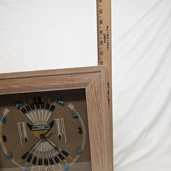 Navajo Sand Art painting Clock hand crafted w/ turquoise stones framed glass - Picture 9 of 15